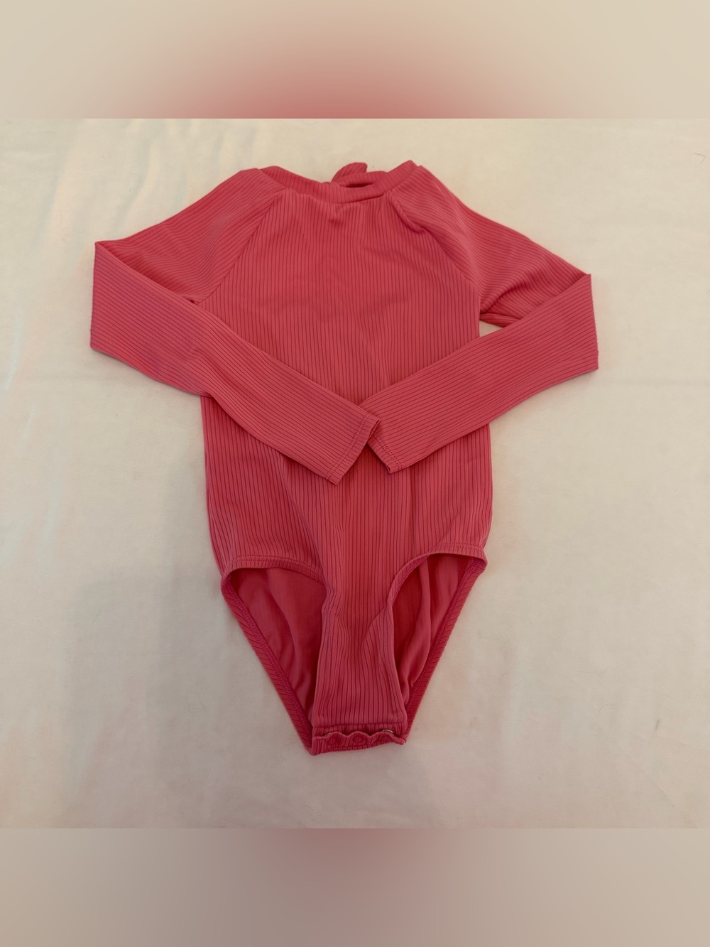 Girls Pink Ribbed Long Sleeve Bodysuit / Swim One Piece Size 5T
